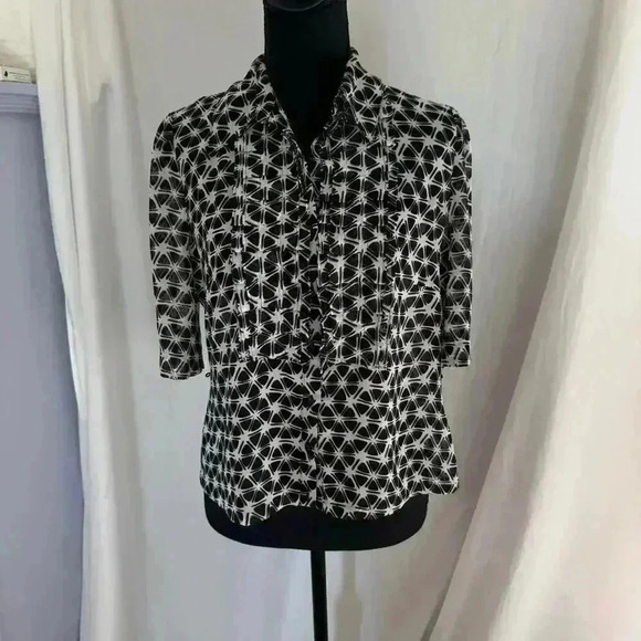 Y2K funky geometric  Black and white sheer chiffon Worthington women’s medium - Picture 2 of 8